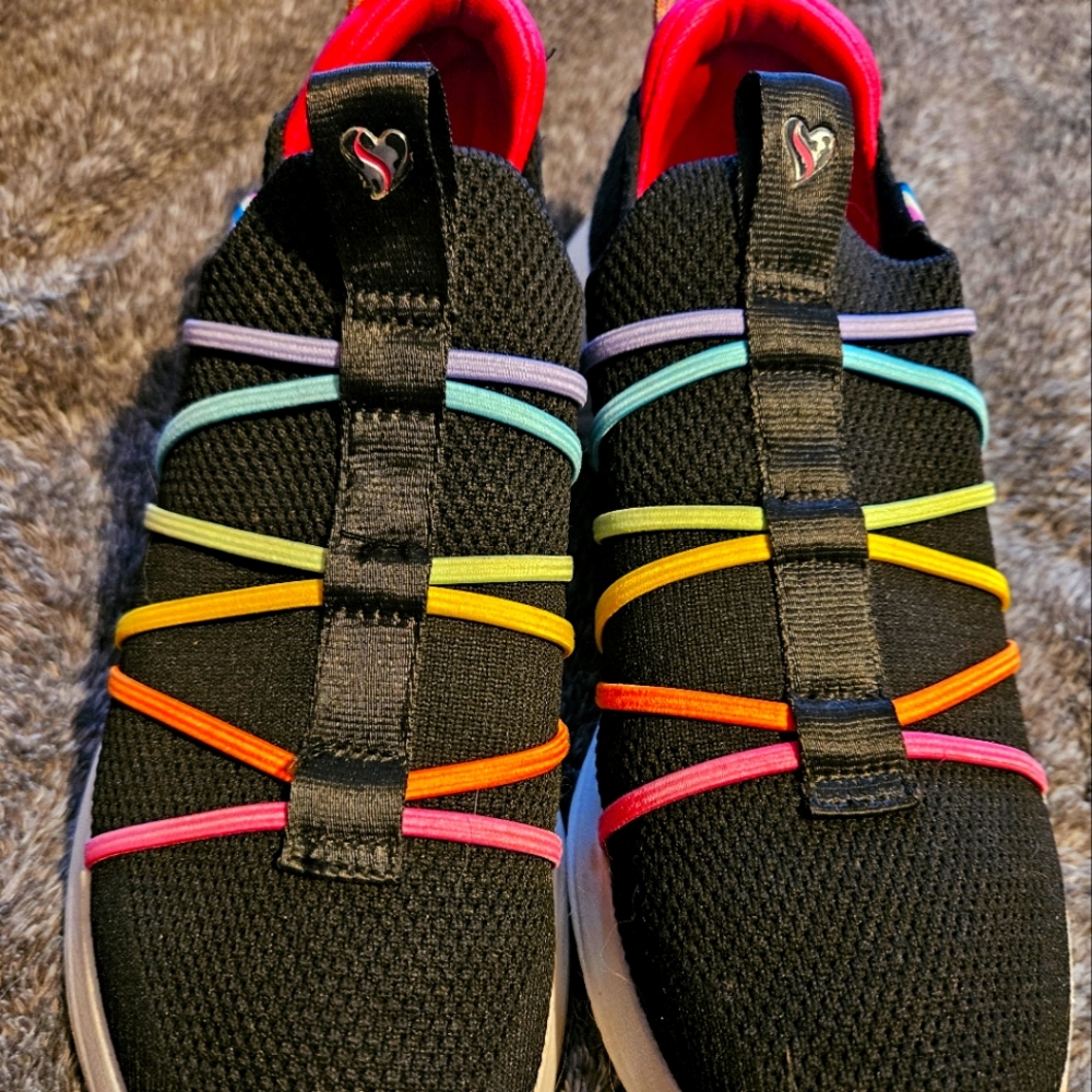 Kids Black Sneakers with Rainbow Accents